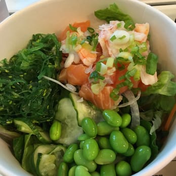 Poki One N Half - Regular Poke Salad Bowl with Salmon & Shrimp, Edamame, and Seaweed Salad - Poke Near Me - San Diego, California