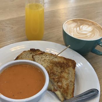 Ancora Cafe + Bakery - Grilled cheese and tomato soup, mimosa, and a mocha. - Breakfast & Brunch Near Me - Madison, Wisconsin