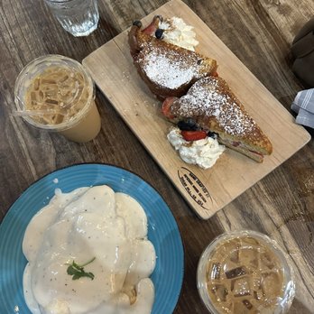 Rushing Trading Company - Land of the Free French Toast, Bluegrass Benny, Latte - Medium (Iced Oatmilk w/Lavender Honey & Iced Caramel Latte) - Coffee & Tea Near Me - Sugar Hill, Georgia Rushing Trading Company - Land of the Free French Toast, Bluegrass Benny, Latte - Medium (Iced Oatmilk w/Lavender Honey & Iced Caramel Latte) - Coffee & Tea Near Me - Sugar Hill, Georgia