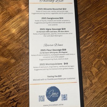 JMC Cellars - Tasting Menu $15 tasting fee - Wineries Near Me - Livermore, California JMC Cellars - Tasting Menu $15 tasting fee - Wineries Near Me - Livermore, California
