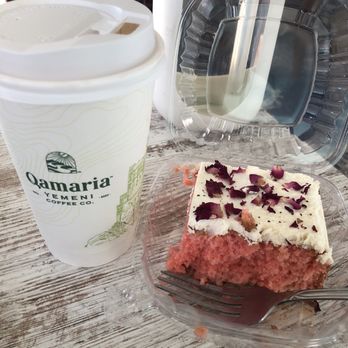 Qamaria Coffee - Rose Très Lèches cake and a Qamaria Latte (at home) - Coffee & Tea Near Me - Greenfield, Wisconsin