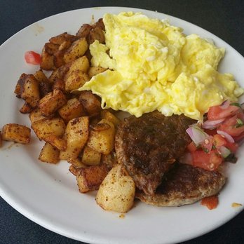 Firebird Cafe - Traditional Breakfast (Eggs, Sausage, Home Fries, and Pico de Gallo) - New American Near Me - Essex Junction, Vermont Firebird Cafe - Traditional Breakfast (Eggs, Sausage, Home Fries, and Pico de Gallo) - New American Near Me - Essex Junction, Vermont