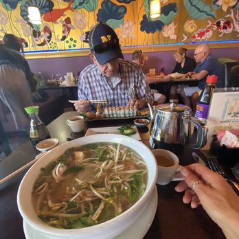 Andaman Asian Bistro - American Dream Roll and Northern Vietnamese Shrimp Noodle Soup with vegetable broth. Jasmine tea. - Sushi Bars Near Me - St. Augustine, Florida Andaman Asian Bistro - American Dream Roll and Northern Vietnamese Shrimp Noodle Soup with vegetable broth. Jasmine tea. - Sushi Bars Near Me - St. Augustine, Florida