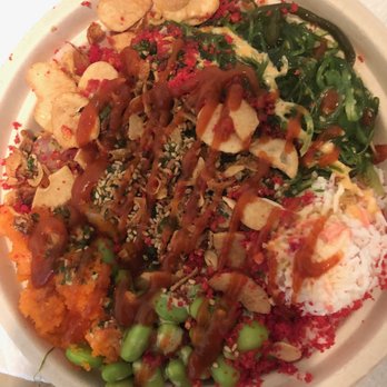 Bayside Poke - Regular bowl with crab salad, hamachi, tuna, and salmon - Poke Near Me - Newark, California