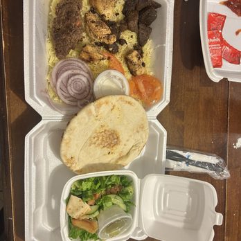 Gyro & Kabob Grill - Mix grill with a meet that looks in the shape of a poo? Rice was on the salty side - Mediterranean Near Me - Fort Worth, Texas