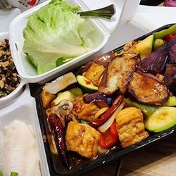 New Mandarin Terrace - Kung pao eggplant and fried tofu.