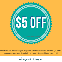 Therapeutic Escape - Leave us a positive review on Google, Facebook or here on Yelp!