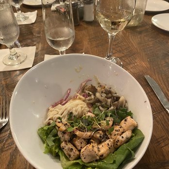 MOSAIC Restaurant - Keto Salmon Shirataki Noodle Bowl with a glass of Riesling - New American Near Me - Richmond, Virginia MOSAIC Restaurant - Keto Salmon Shirataki Noodle Bowl with a glass of Riesling - New American Near Me - Richmond, Virginia