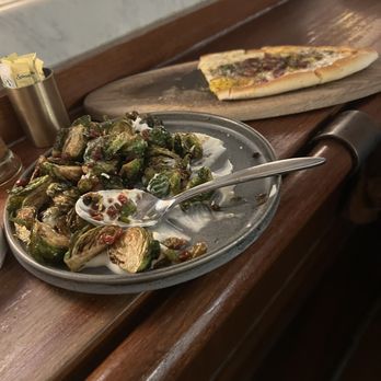 Zaytinya - Crispy Brussels Afelia & sausage flat bread - Greek Near Me - Washington, DC, District of Columbia