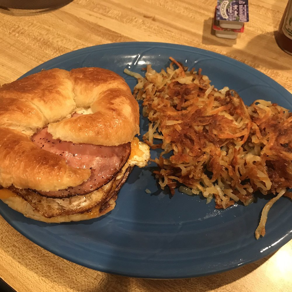 Rustler's Restaurant - Egg & Ham Croissant sandwich w cheese. - American Near Me - Tropic, Utah
