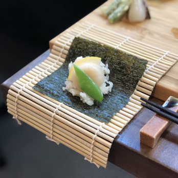wa’z - Making a hand roll with scallop and sugar pea, so delicious! - Japanese Near Me - Seattle, Washington