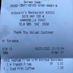 McDonald's - What I purchased, my coffe had no vanilla syrup and it probably was more creamer than anything
