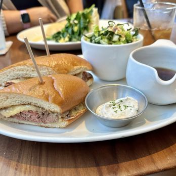 Nick's Del Mar - French dip with havarti and side bistro salad. - New American Near Me - Del Mar, California Nick's Del Mar - French dip with havarti and side bistro salad. - New American Near Me - Del Mar, California
