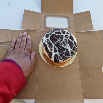 True Confections - Hand for scale. This broken dilapidated cheesecake that cost $28, was dry, cracked, lopsided and tasted like lemon (supposed to be vanilla) - Desserts Near Me - Vancouver, British Columbia
