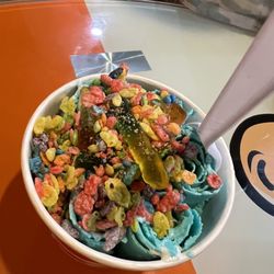 Freezing Cow - #12 Blue Crush with fruit pebbles and gummy worms