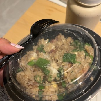Da Hawaiian Kitchen - Small amount of bacon fried rice for $8. You can see the bottom of the container :( - Hawaiian Near Me - Huntington Beach, California Da Hawaiian Kitchen - Small amount of bacon fried rice for $8. You can see the bottom of the container :( - Hawaiian Near Me - Huntington Beach, California