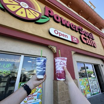 PowerSoul Cafe - Blue Smoothie is the Cloud 9 Pink Smoothie is the Dragon Cloud Both Were Delicious!!! - Gluten-Free Near Me - Las Vegas, Nevada PowerSoul Cafe - Blue Smoothie is the Cloud 9 Pink Smoothie is the Dragon Cloud Both Were Delicious!!! - Gluten-Free Near Me - Las Vegas, Nevada