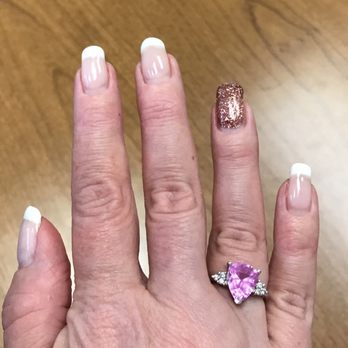 Lee Nails #2 - Gel French with Glitter on Ring Finger. This is after 2 weeks. No chips!!! - Nail Salons Near Me - Royal Oak, Michigan