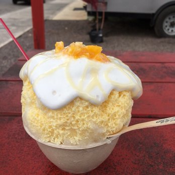 Wailua Shave Ice - Thick haupia foam oozing down the side - Shaved Ice Near Me - Kapaa, Hawaii