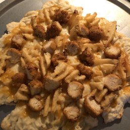 Chicken nugget and fries pizza I made with my takeout order!! (So good)