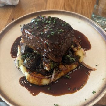 The Select - Braised short ribs, mashed potatoes/ French onion gravy. And Brussels sprouts. Bang'n!! - Mediterranean Near Me - Sandy Springs, Georgia