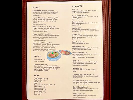 Menu photo 3 Las Chabelas Restaurant Brawley, CA