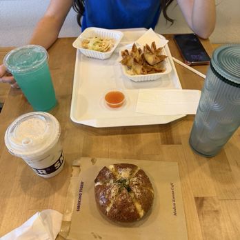 Smoking Tiger Coffee Lab - MSGR (rice latte), garlic bread ? ignore top half lol - Cafes Near Me - Pomona, California