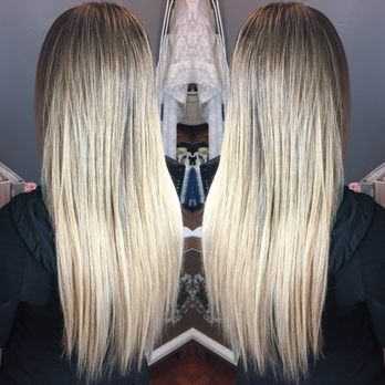 Hannah's Hairstyles - 18" tape in extensions blonde highlights and a shadow root. - Hair Extensions Near Me Hannah's Hairstyles - 18" tape in extensions blonde highlights and a shadow root. - Hair Extensions Near Me