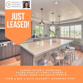 Margaret Liu - Leased after 2 showings, found qualify family signed a 2 years lease for $4,000 per month. - Real Estate Agents Near Me - Diamond Bar, California Margaret Liu - Leased after 2 showings, found qualify family signed a 2 years lease for $4,000 per month. - Real Estate Agents Near Me - Diamond Bar, California