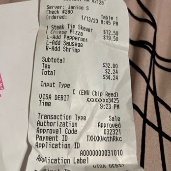 Santarpio's Pizza - Receipt - Pizza Near Me - Boston, Massachusetts Santarpio's Pizza - Receipt - Pizza Near Me - Boston, Massachusetts
