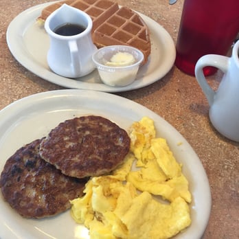 Hoosier Cafe - 1/2 Belgian waffle w/ egg and sausage. Plenty of food for one - Breakfast & Brunch Near Me - Chandler, Arizona Hoosier Cafe - 1/2 Belgian waffle w/ egg and sausage. Plenty of food for one - Breakfast & Brunch Near Me - Chandler, Arizona