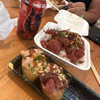 Unreal Poke - Two surviving poke bombs, and a poke bowl after a few bites of the fish. - Poke Near Me - Arcadia, California Unreal Poke - Two surviving poke bombs, and a poke bowl after a few bites of the fish. - Poke Near Me - Arcadia, California