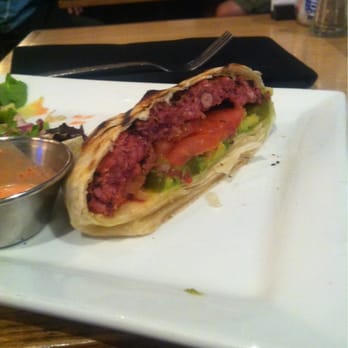 Eureka! - Tortilla Burger with a Veggie patty - American Near Me - Redlands, California Eureka! - Tortilla Burger with a Veggie patty - American Near Me - Redlands, California