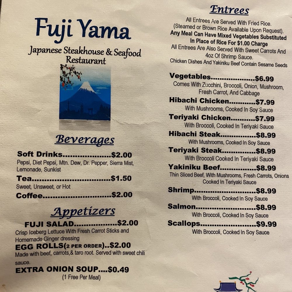 Fuji Yama - the menu for the restaurant - Japanese Near Me - Brevard, North Carolina