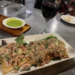 Fresh Ahi Tuna Tower appetizer. Delicious and generous