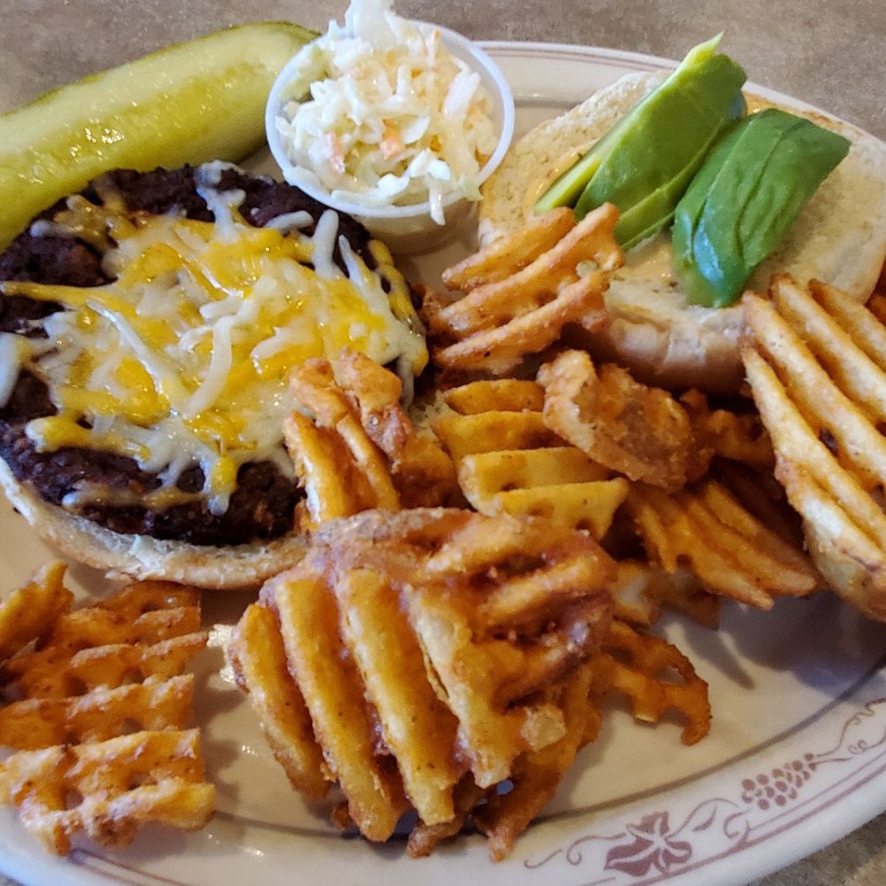 Yetter's Diner - Veggie (bean) burger with a side of waffle fries - Diners Near Me - Augusta, New Jersey