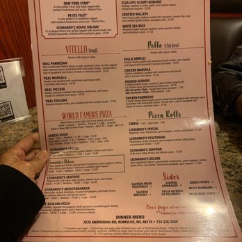 Leonardo's Italian Grille - Front menu - Pizza Near Me - Romulus, Michigan Leonardo's Italian Grille - Front menu - Pizza Near Me - Romulus, Michigan