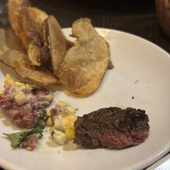 Cask & Cleaver Steakhouse - A Perfect juicy, tender, buttery med/rare bite of the Ribeye. Steak tartare in the side - Bars Near Me - Mount Vernon, Washington Cask & Cleaver Steakhouse - A Perfect juicy, tender, buttery med/rare bite of the Ribeye. Steak tartare in the side - Bars Near Me - Mount Vernon, Washington