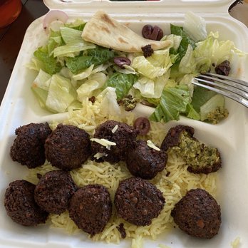 Daphne's - Burnt hard as a rock falafel. Upcharge for the salad, putting this plate at $20 - Mediterranean Near Me - Thousand Oaks, California