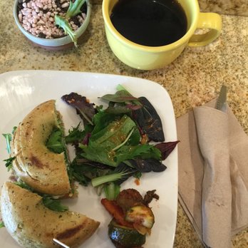 Kakaako Cafe - Spicy Smoked Salmon Sandwich w side ratatouille and salad greens. - Coffee & Tea Near Me - Honolulu, Hawaii