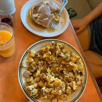 Original Breakfast House - Big Gooey Scramble Mess with side of Pancakes - Breakfast & Brunch Near Me - Phoenix, Arizona
