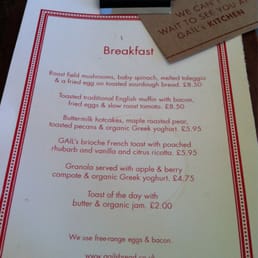 Breakfast menu Breakfast menu