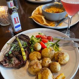 Grilled ribeye, potatoes, asparagus Grilled ribeye, potatoes, asparagus