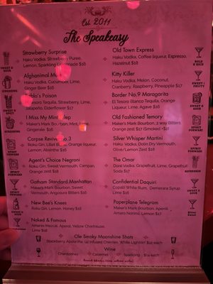 Menu photo 1 The Speakeasy Pasadena, CA Menu photo 1 The Speakeasy Pasadena, CA