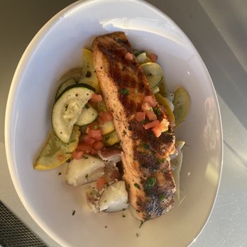 St Augustine Fish Camp - Salmon with parsley potatoes and seasonal vegetables - Seafood Near Me - St Augustine, Florida