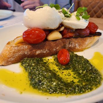 Sixty Vines - Buratta (basil pesto, wood grilled ciabatta, tomato & garlic confit, balsamic dijon vinaigrette, sea salt) - New American Near Me - Charlotte, North Carolina Sixty Vines - Buratta (basil pesto, wood grilled ciabatta, tomato & garlic confit, balsamic dijon vinaigrette, sea salt) - New American Near Me - Charlotte, North Carolina