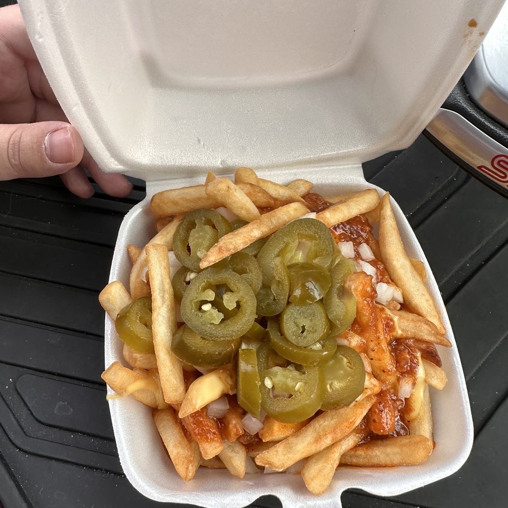 Jaenicke's Root Beer Stand - Atomic fries (sauce, onions, cheese, jalapeños) - Hot Dogs Near Me - Kankakee, Illinois Jaenicke's Root Beer Stand - Atomic fries (sauce, onions, cheese, jalapeños) - Hot Dogs Near Me - Kankakee, Illinois