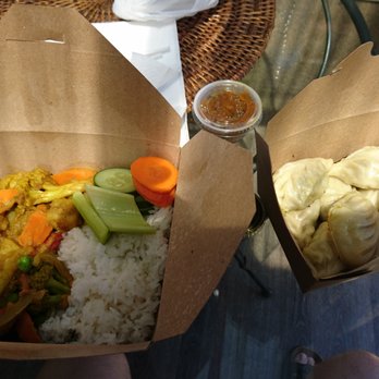Nepali Kitchen - Vegetable curry, and vegetarian momos.  Both really tasty.  And the achaar (chutneys) were super-spicy! - Himalayan/Nepalese Near Me - Portland, Oregon