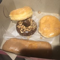 Manna Donuts - 4 of 6 purchased (devils food cake, maple bar, glaze, raspberry filled)