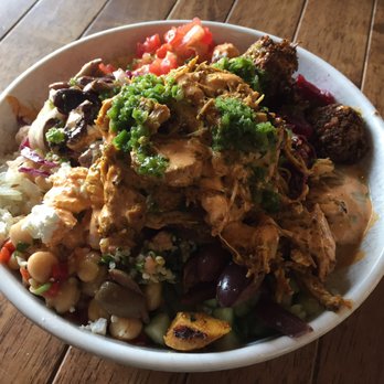 YAFO Kitchen - rice/cous cous with shawarma, falafel, and the works - Middle Eastern Near Me - Charlotte, North Carolina